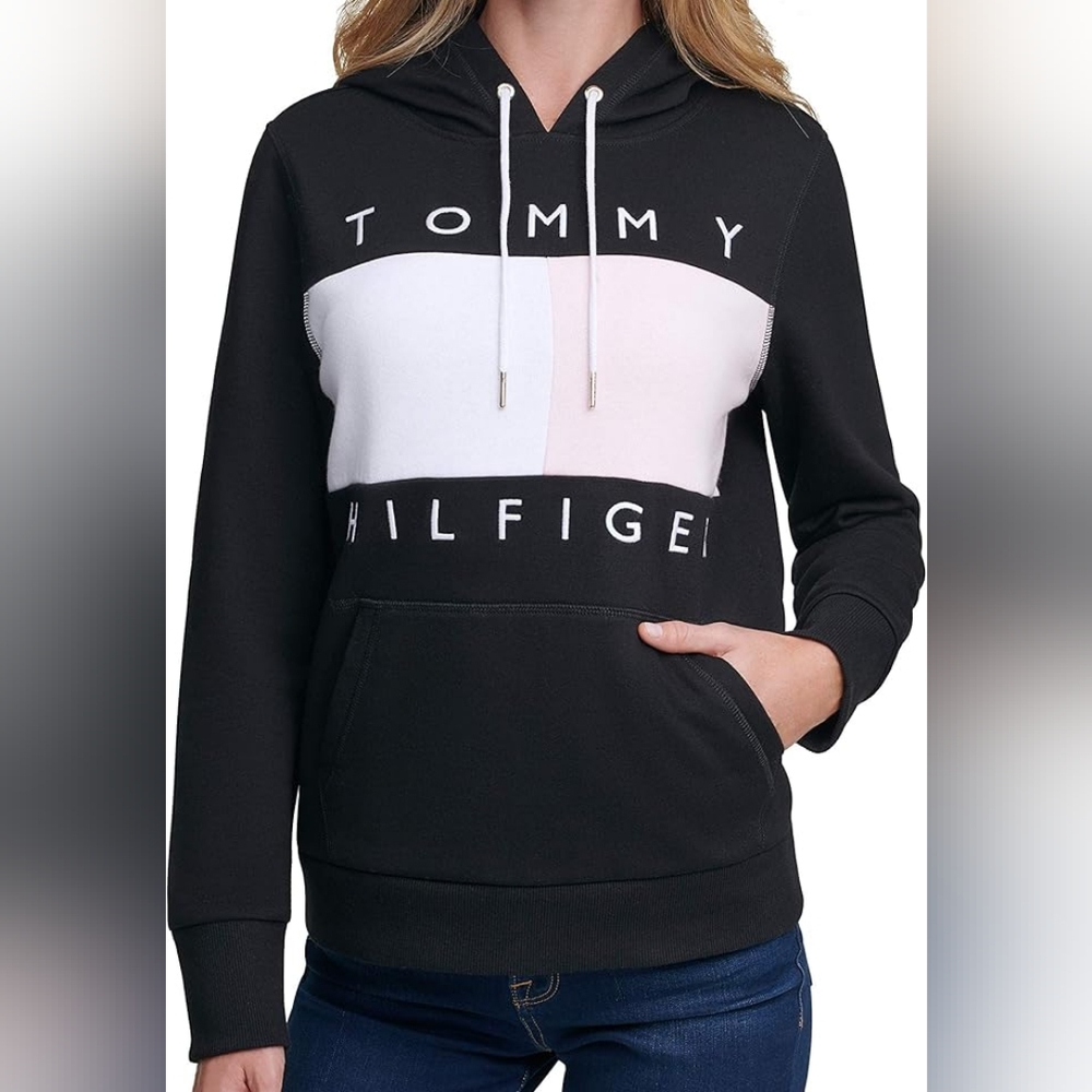 Tommy Hilfiger Women's Black and White Hoodie